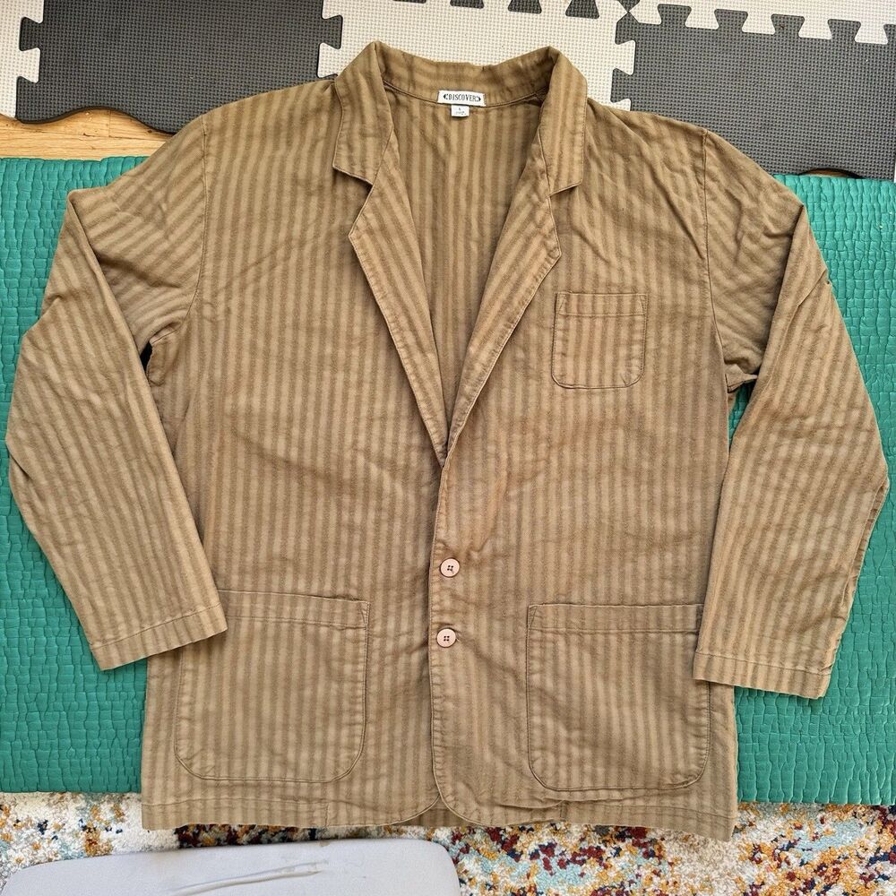 Vintage 70s Discover Brand 2 Button Jacket Mens L Made In USA Beige Tan Grunge